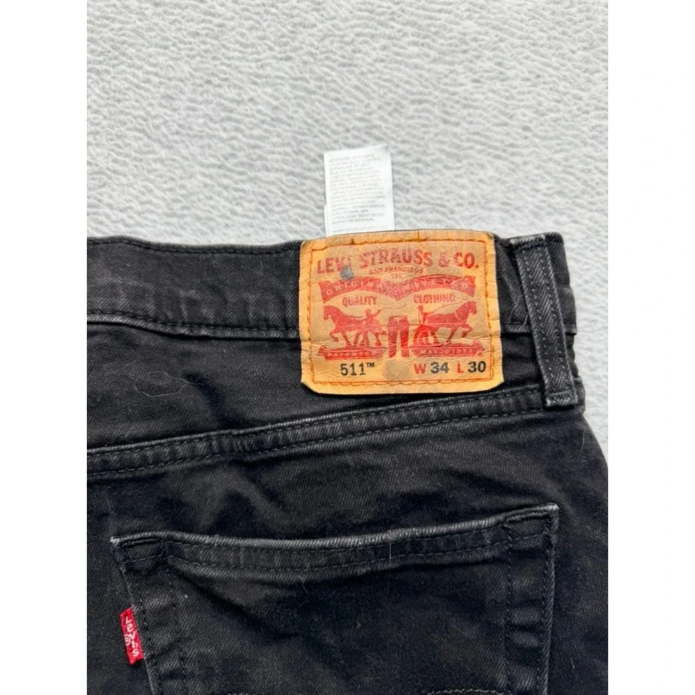Levis 511 Slim Fit Distressed Ripped Black Jeans Mens 34x30 04511-5317